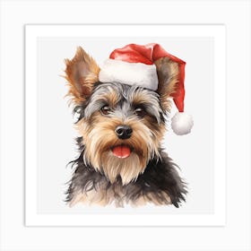 Yorkshire Terrier Santa Hat 3 Art Print