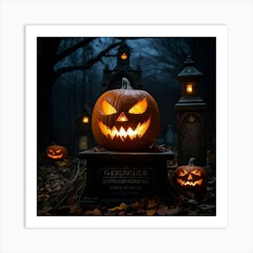 A Sinisterjack O Lantern Grinning Wildly Cast In Eerie Luminescence By The Ambient Night Fear Lur (4) Art Print