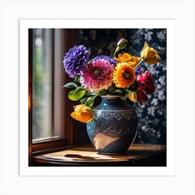 Colorful Flowers In A Vase 36 Art Print