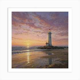 Lighthouse At Sunset Art Print