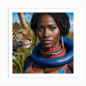 African Woman With A Leopard Art Print