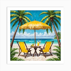 Beach Chairs And Umbrella 5 Art Print