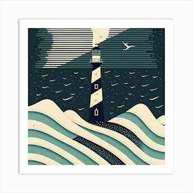 Lighthouse Abstract Ocean Sea Waves Water Blue Art Print