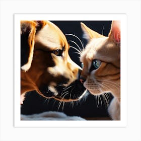 Cat And Dog Kissing Art Print