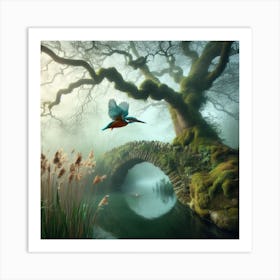 Kingfisher In The Mist 2 Art Print