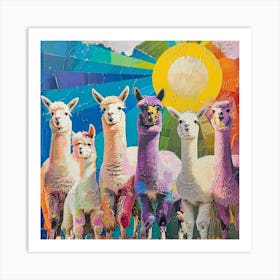 Rainbow Alpaca Kitsch Collage Art Print
