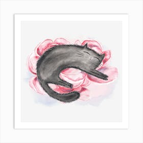 Cat Sleeping On Roses 1 Art Print