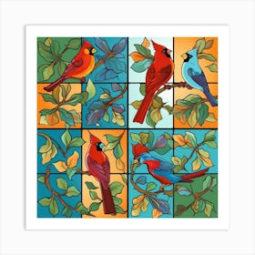 Cardinals In Stained Glass Art Print