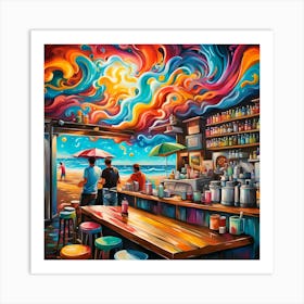 Swirls Of Color Above A Beachside Bar Art Print