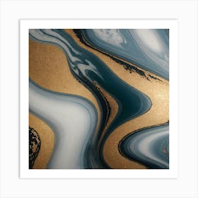 Gold And Blue Swirls 1 Art Print