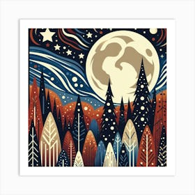 Full Moon In The Forest 2 Art Print