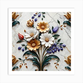 Flowers On A Marble Wall Art Print