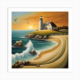 Lighthouse At Sunset 5 Art Print