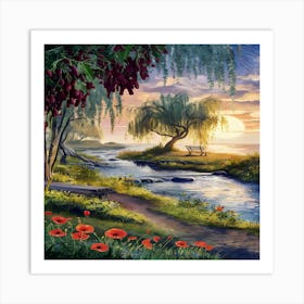 Sunset By The River Art Print