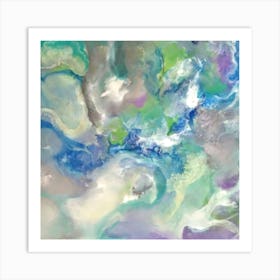 Soft Revenge - Artwork that features a beautiful and intricate blend of blue, grey, green, and purple fading colours. The piece exudes a sense of calmness and tranquillity, inviting the viewer to get lost in its subtle nuances and delicate details. Art Print