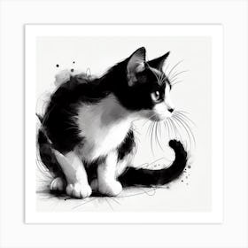 Black And White Cat Canvas Print Art Print