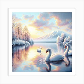 Lake with Swans Art Print