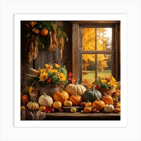 Autumn Harvest Celebration Captured In A Rustic Farmhouse Setting Pumpkins And Various Gourds Offer (5) Art Print