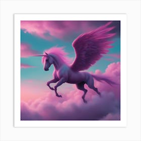 Unicorn Flying In The Clouds Art Print