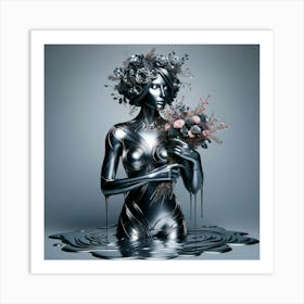 Woman Holding Flowers 4 Art Print