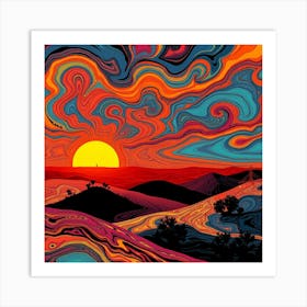 Sunset Psychedelic Painting Art Print