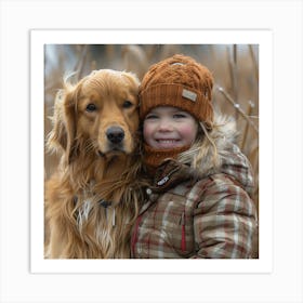 Little Girl With Golden Retriever 1 Art Print