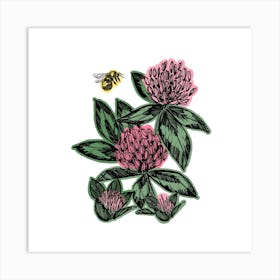 Bee Clover Flower Square Art Print