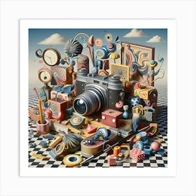 A Digital Art Scene Featuring Unconventional Items And Patterns Co Existing In An Impossible World 2 Art Print