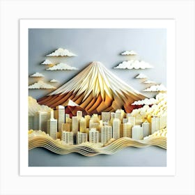 Quilling paper sculpture mountain Art Print