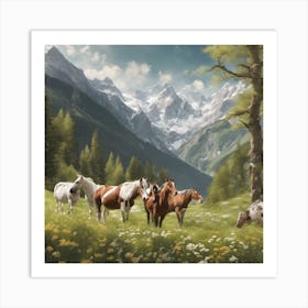 Horses In The Mountains Art Print