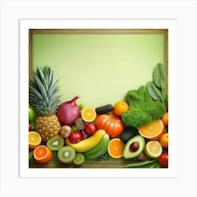 Fresh Fruits And Vegetables Frame Art Print