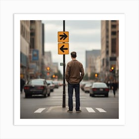 Man Standing On Street Corner Art Print