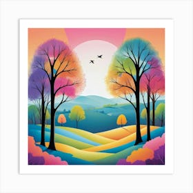 Colorful Landscape With Trees Art Print