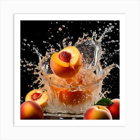 Peach Splashing Water On Black Background 1 Art Print