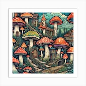 Mushroom Village Art Print