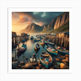 Sunset At The Fishing Village Art Print