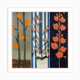 A wall painting divided into three equal parts, each part containing a type of plant 4 Art Print