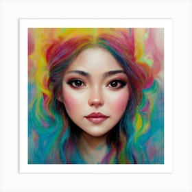 Girl With Colorful Hair 3 Art Print