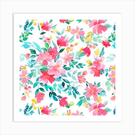 Summer Fresh Floral Square Art Print