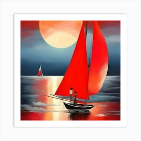 Sailboats At Night Art Print