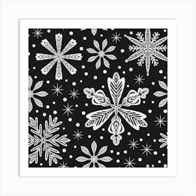 Snowflakes On Black Background Art Print