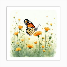 Dignified Monarch With Watercolor Blooming Meadow 1 Art Print