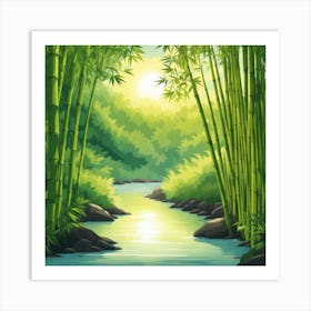A Stream In A Bamboo Forest At Sun Rise Square Composition 401 Art Print