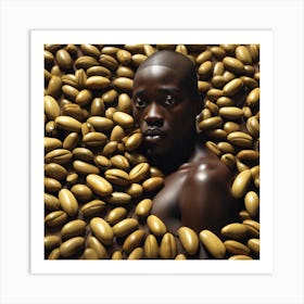 Man Surrounded By Coffee Beans Art Print