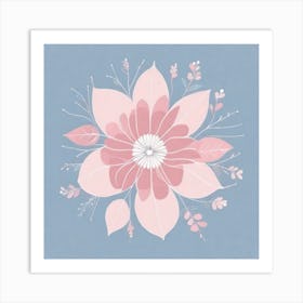 A White And Pink Flower In Minimalist Style Square Composition 293 Art Print