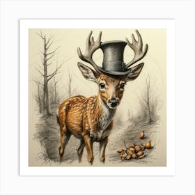 Deer In Top Hat 3 Art Print