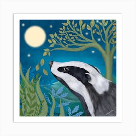 Moonlight Badger Square Art Print