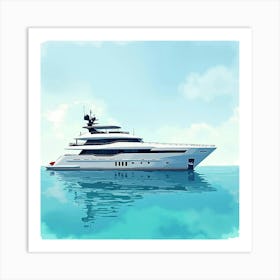 Modern Yacht In A Watercolor Tranquil Lagoon 1 Art Print