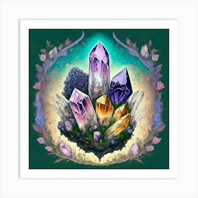 Crystals And Flowers Art Print