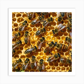 Bees On Honeycomb 10 Art Print